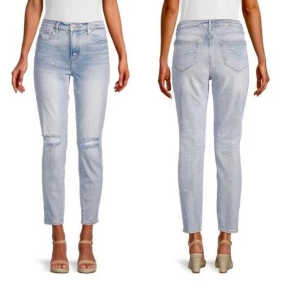 DRIFTWOOD Gizelle High Rise Embroidered Dizzy Daisy Distressed Light Wash Jeans - Picture 8 of 8